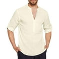 thumbnail image 1 of jsaierl Mens Cotton Linen Shirts Summer Casual Button Up Henley Shirt Solid Roll Up Long Sleeve Slim Top Lightweight Shirt, 1 of 6