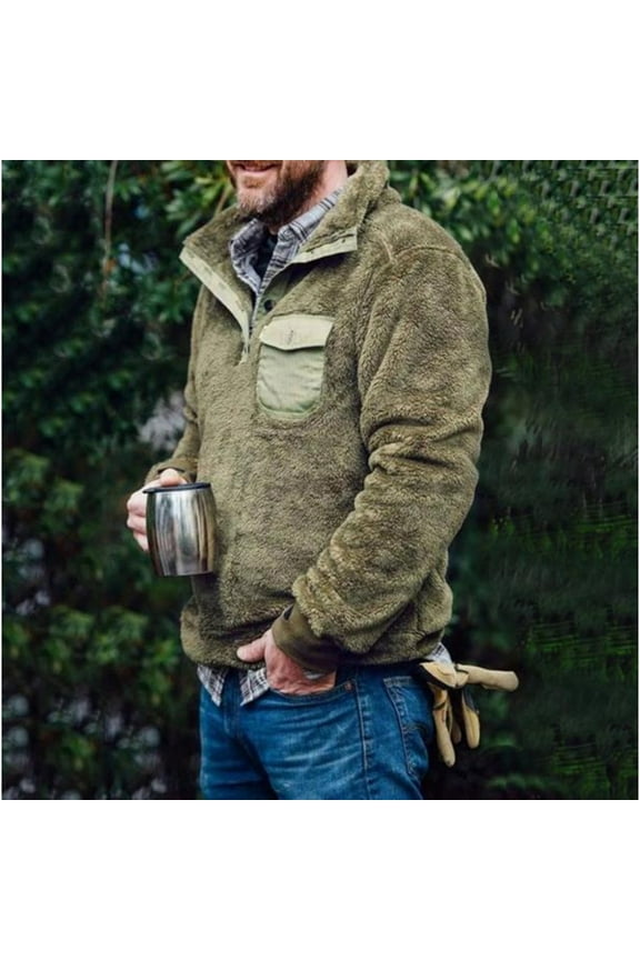 Mens Fleece Sweatshirt Sherpa Button Up Henley Top Long Sleeve Cozy Warm Pullover Comfy Sweater