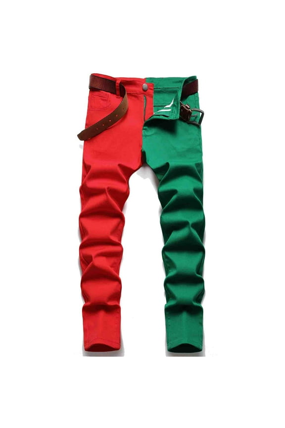 Mens Patchwork Skinny Hip Hop Jeans Straight Leg Stretch Moto Denim Pants Slim Fit Distressed Street Biker Jean