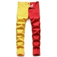 thumbnail image 1 of jsaierl Mens Patchwork Skinny Hip Hop Jeans Straight Leg Stretch Moto Denim Pants Slim Fit Distressed Street Biker Jean, 1 of 6