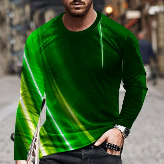 jsaierl Mens Shirts Long Sleeve 3D Optical Illusion Graphic Tee Big & Tall Casual Crew Neck Tops Slim Fit Muscle T Shirts