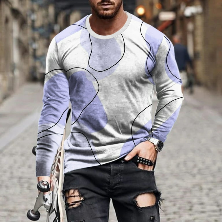 jsaierl Mens Shirts Long Sleeve 3D Optical Illusion Graphic Tee Casual Crew  Neck Tops Plus Size Workout T Shirts 