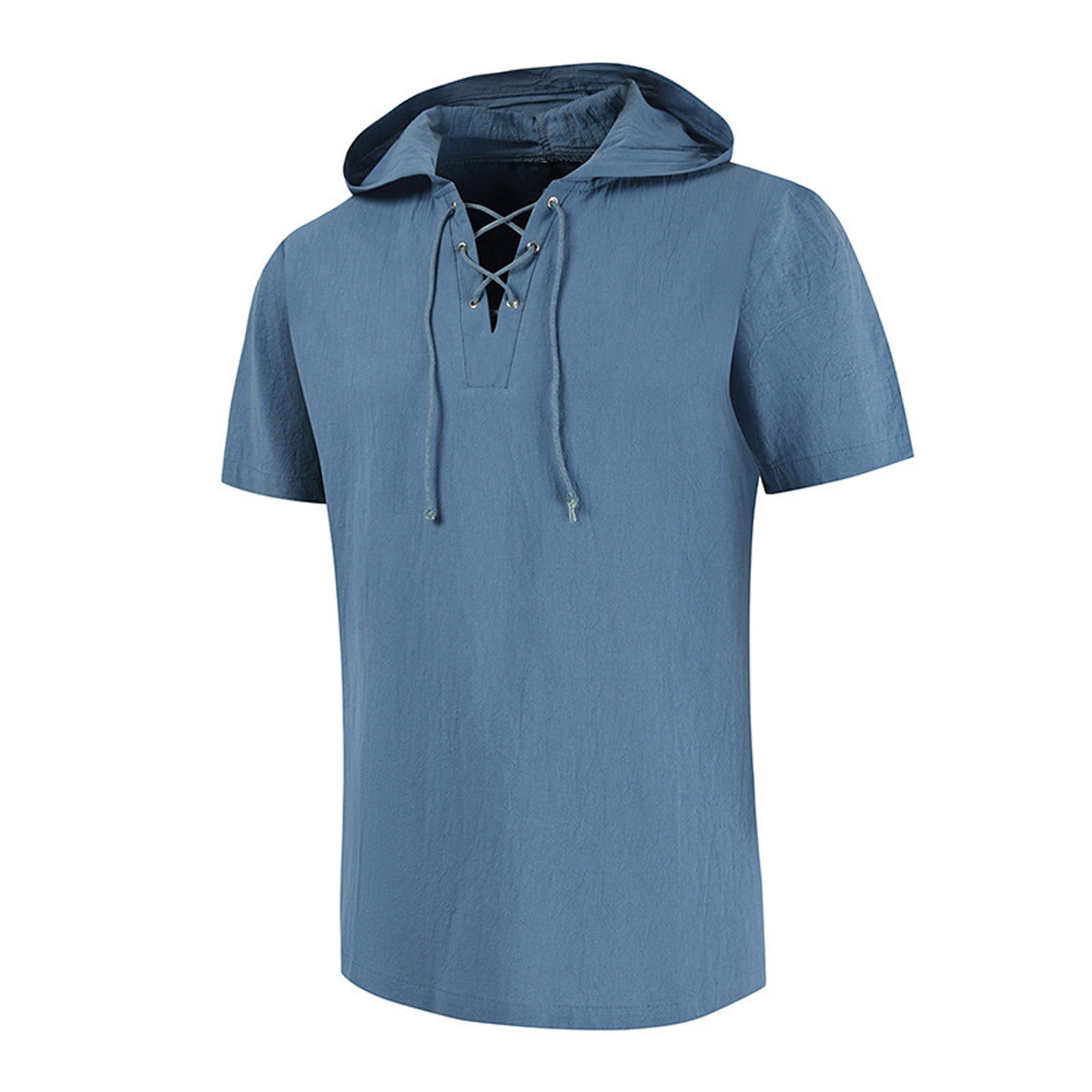 jsaierl Mens Short Sleeve Pullover Hoodie Linen Henley Shirts Casual Hippie Lightweight Long