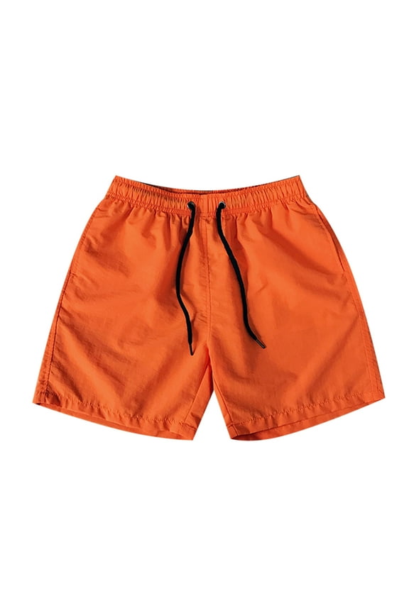Mens Shorts Summer Casual Drawstring Pocket Solid Color Five-Inch Beach Shorts