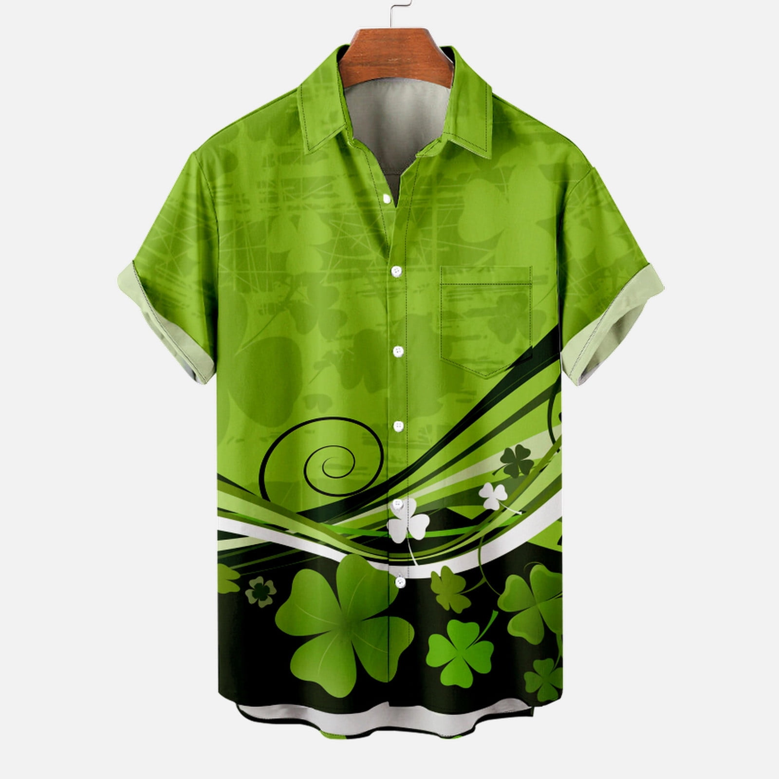 jsaierl Mens St Patricks Day Hawaiian Shirts Funny Four Leaf Clover ...