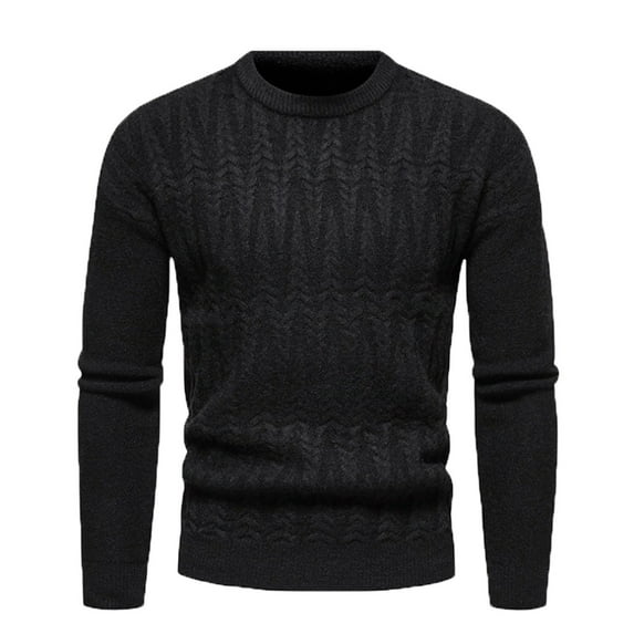 jsaierl Mens Sweater Cable Knit Crew Neck Solid Slim Top Shirt Long Sleeve Fall and Winter Warm Pullover Sweater