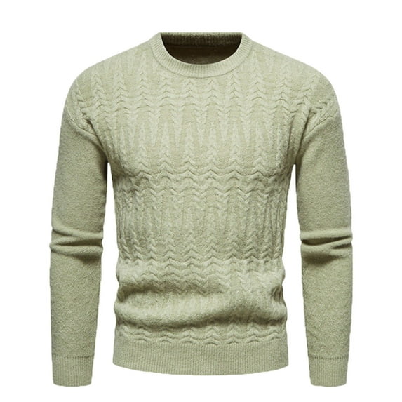 jsaierl Mens Sweater Cable Knit Crew Neck Solid Slim Top Shirt Long Sleeve Fall and Winter Warm Pullover Sweater