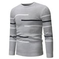 thumbnail image 1 of jsaierl Mens Sweater Knit Crew Neck Striped Print Top Long Sleeve Slim Fit Stretch Fall and Winter Pullover Sweater, 1 of 4