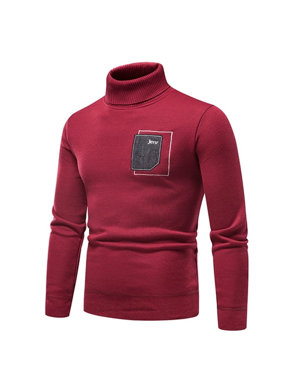 Mens Sweater Knit Turtle Neck Slim Fit Top Long Sleeve Solid Fall and Winter Pullover Sweater