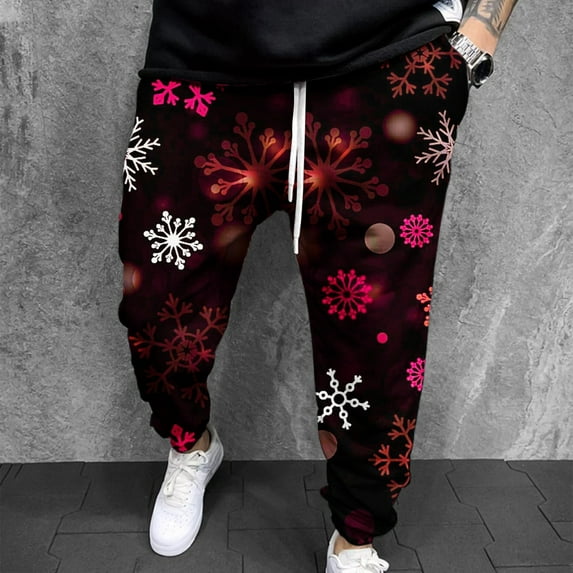 jsaierl Mens Sweatpants Drawstring Snowflake Graphic Funny Jogger Pant Christmas Running Workout Trouser Holiday Slim Fit Pants