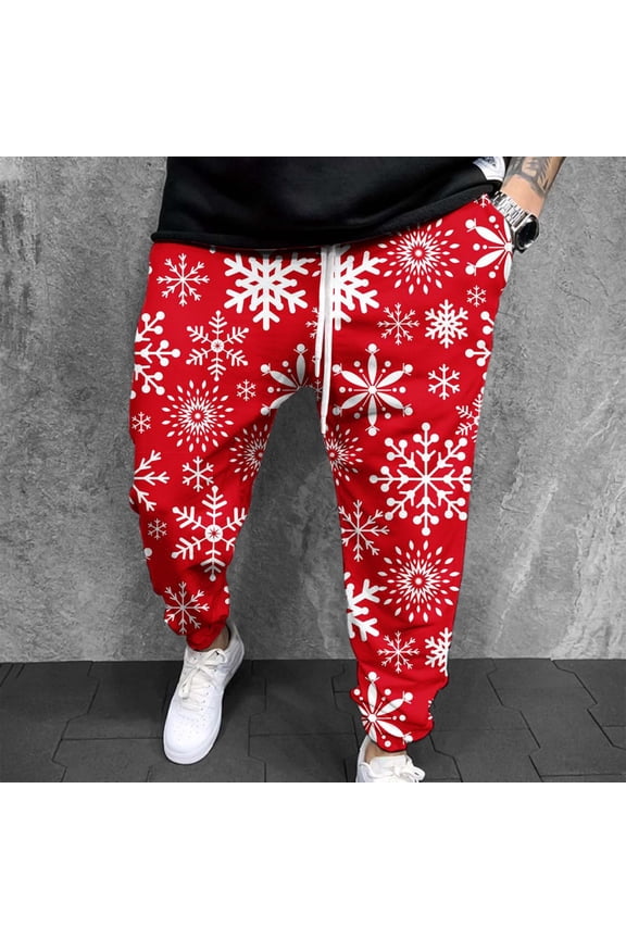 Mens Sweatpants Drawstring Snowflake Graphic Funny Jogger Pant Christmas Running Workout Trouser Holiday Slim Fit Pants