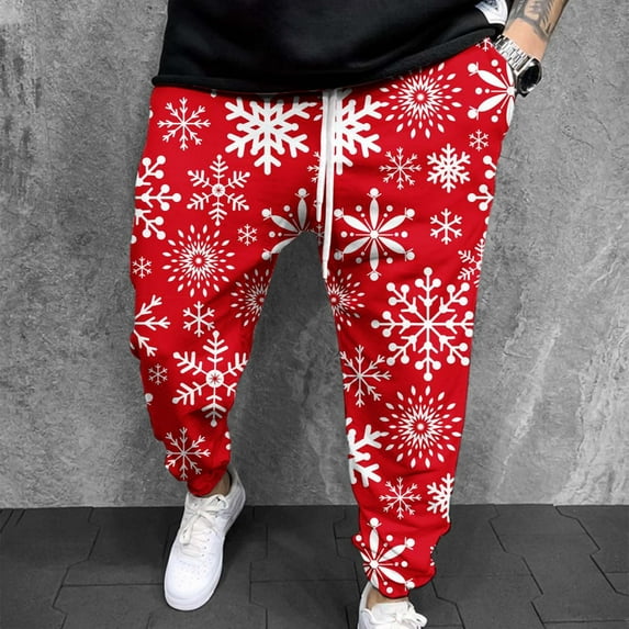 jsaierl Mens Sweatpants Drawstring Snowflake Graphic Funny Jogger Pant Christmas Running Workout Trouser Holiday Slim Fit Pants