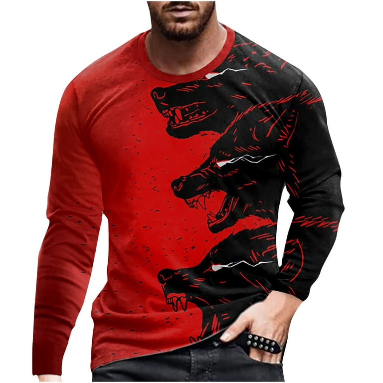 jsaierl Mens T Shirts Round Neck Casual Long Sleeve for Men Animal 3D  Printed Pattern Tops for Men Graphic Tee Shirt