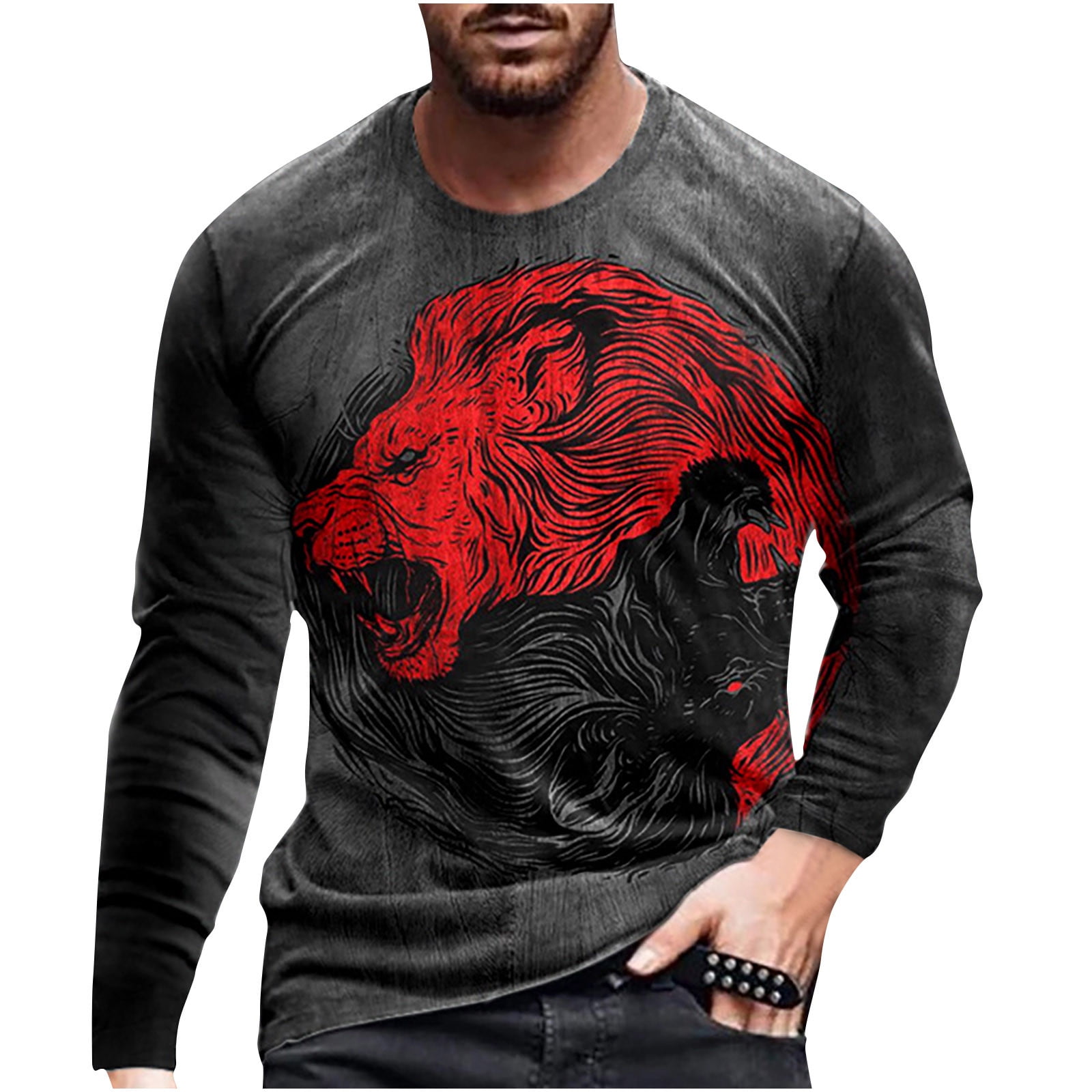 jsaierl Mens T Shirts Round Neck Casual Long Sleeve for Men Animal 3D  Printed Pattern Tops for Men Graphic Tee Shirt 