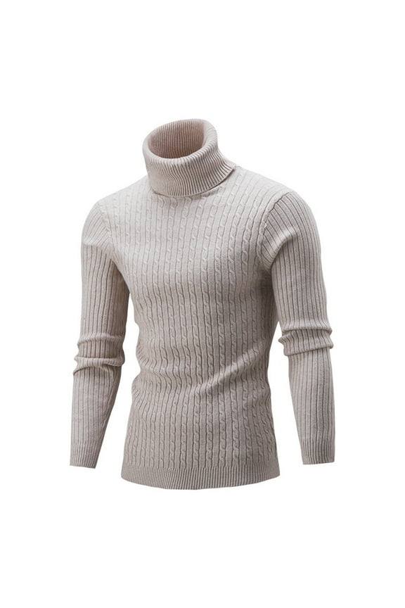 Mens Turtle Neck Sweater Knit Classic Slim Top Long Sleeve Casual Striped Warm Pullover Sweater