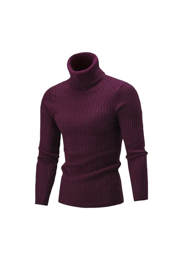 Mens Turtle Neck Sweater Knit Classic Slim Top Long Sleeve Casual Striped Warm Pullover Sweater