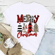 jsaierl Christmas Shirt Women Christmas Gnome Print Tops Tee Short Sleeve Crewneck Cute Three Gnomes Casual Holiday Shirts