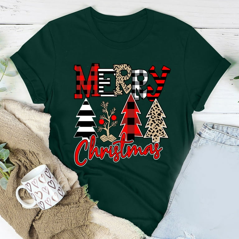 Merry Christmas Tree Leopard And Buffalo Plaid Xmas Tree T-Shirt Merry Christmas Tree Leopard And Buffalo Plaid Xmas Tree T-Shirt