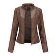 thumbnail image 1 of jsaierl New Ladies Slim Leather Stand-Up Collar Zipper Stitching Solid Color Jacket, 1 of 4