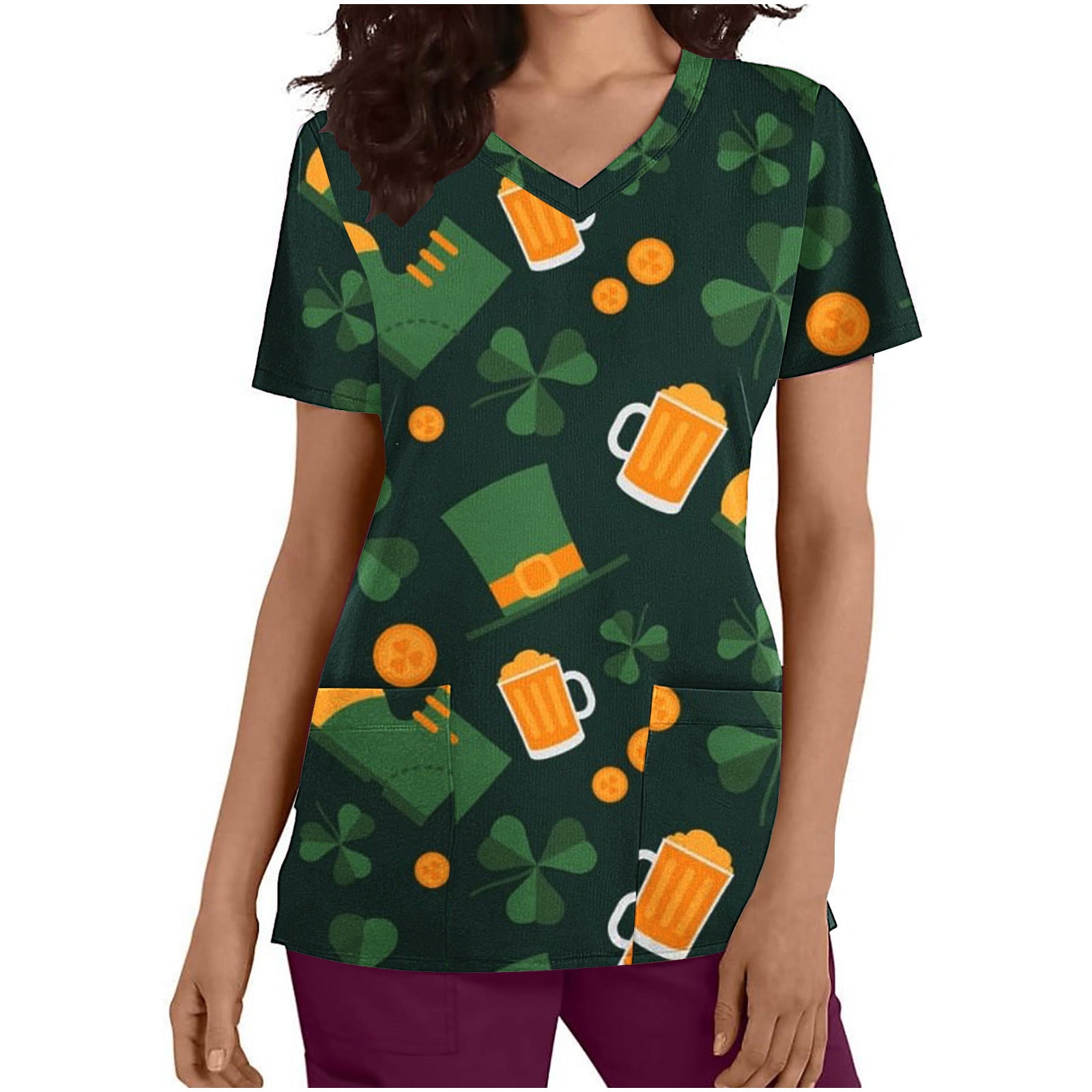 jsaierl Nurse Scrub Tops for Women, St Patricks Day Scrub Tops Women ...