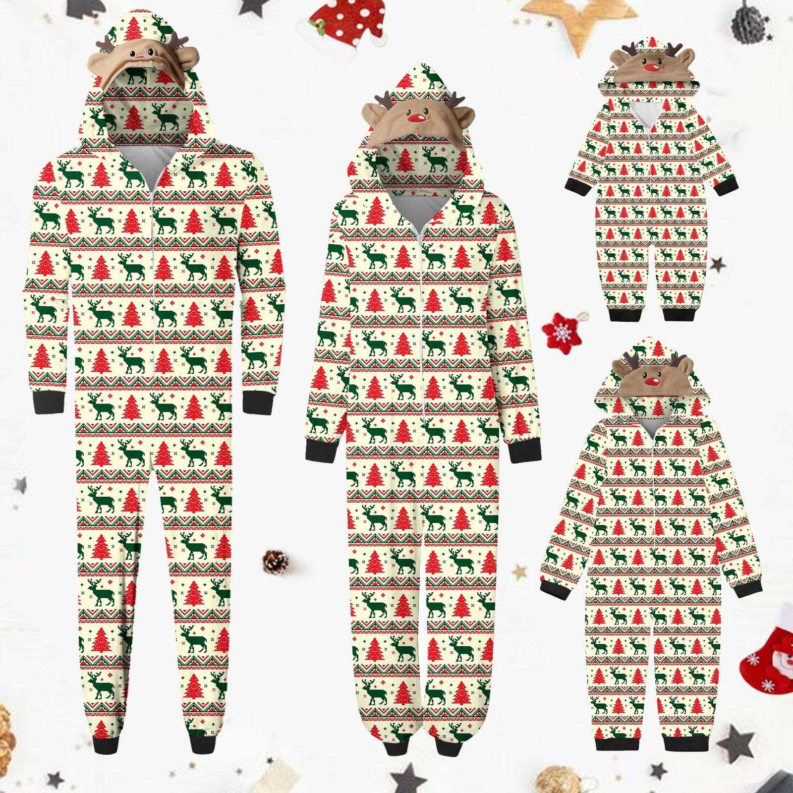 jsaierl Onesie Pajamas Christmas for Family Cute Christmas Print Pajama