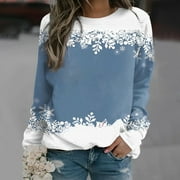 jsaierl Oversized Sweatshirts for Women Crew Neck Long Sleeve Shirts Christmas Snowflake Graphic Tops Fashion Going Out Blouse Tee Xmas Pullover Gifts