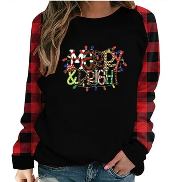 jsaierl Oversized Sweatshirts for Women Long Sleeve Letter Print Plaid Top Oversized Crewneck Sweatshirt Cute Pullover Womens Fall Fashion 2024