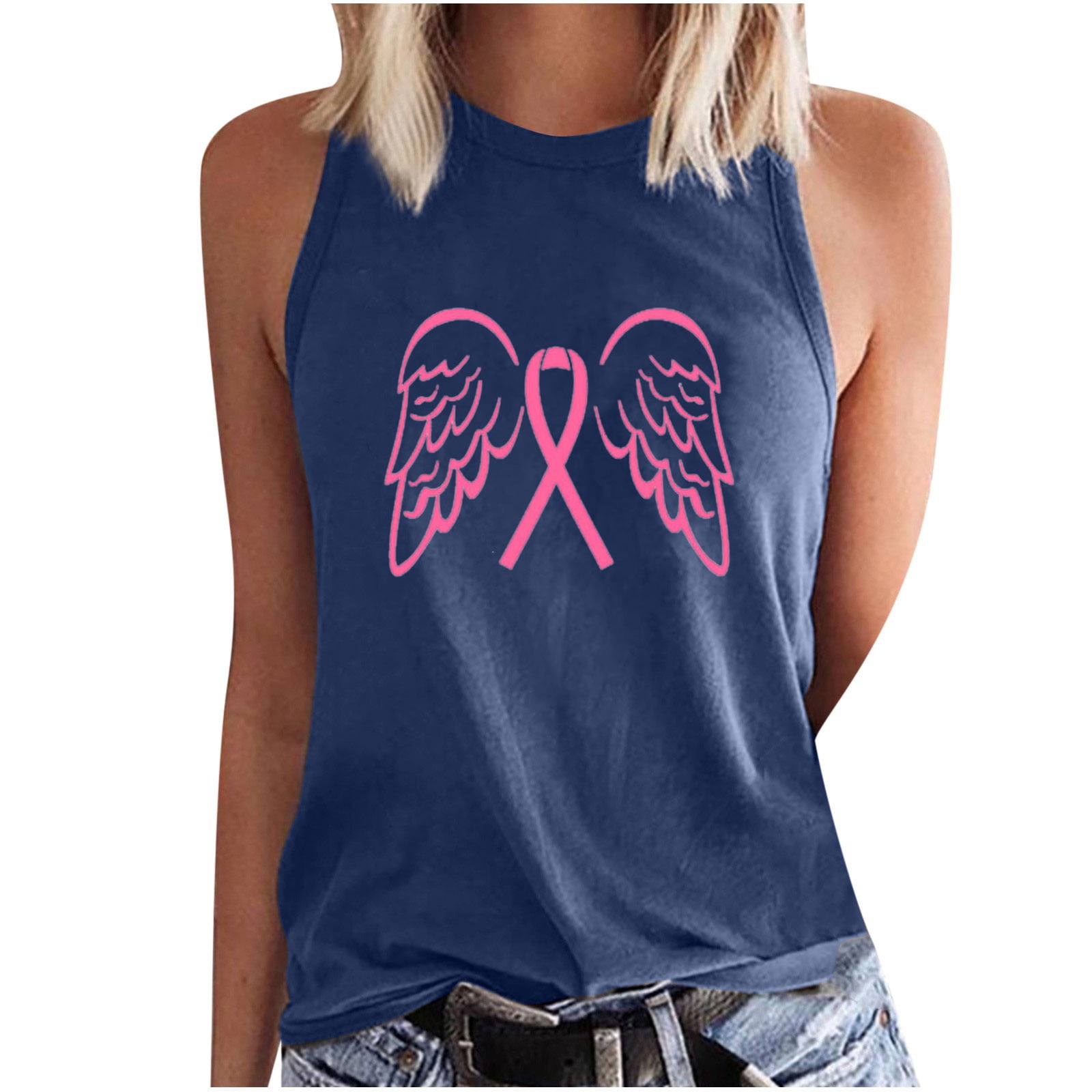 jsaierl Pink Ribbon Breast Cancer Awareness Tank Tops for Women Warrior ...