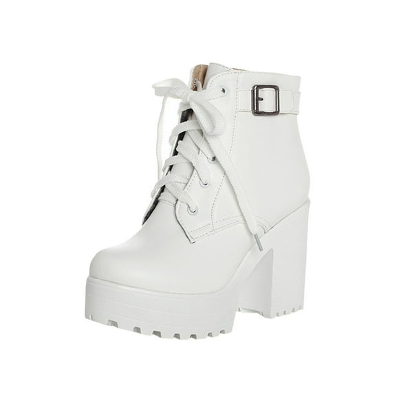 jsaierl Platform Boots for Women Chunky Heel Booties Round Toe Lace Up High Heel Ankle Boots Combat Boots