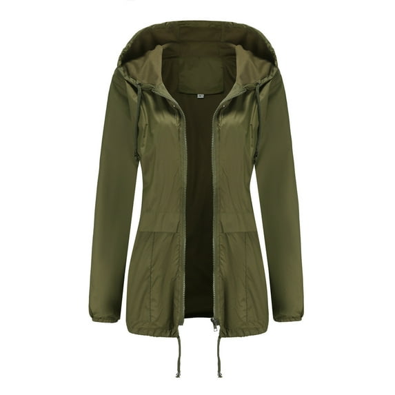 jsaierl Rain Coat Women Waterproof with Hood Utility Outdoor Travel Windbreaker Fall Casual Jacket Full Zip Pocketed Trench Coat