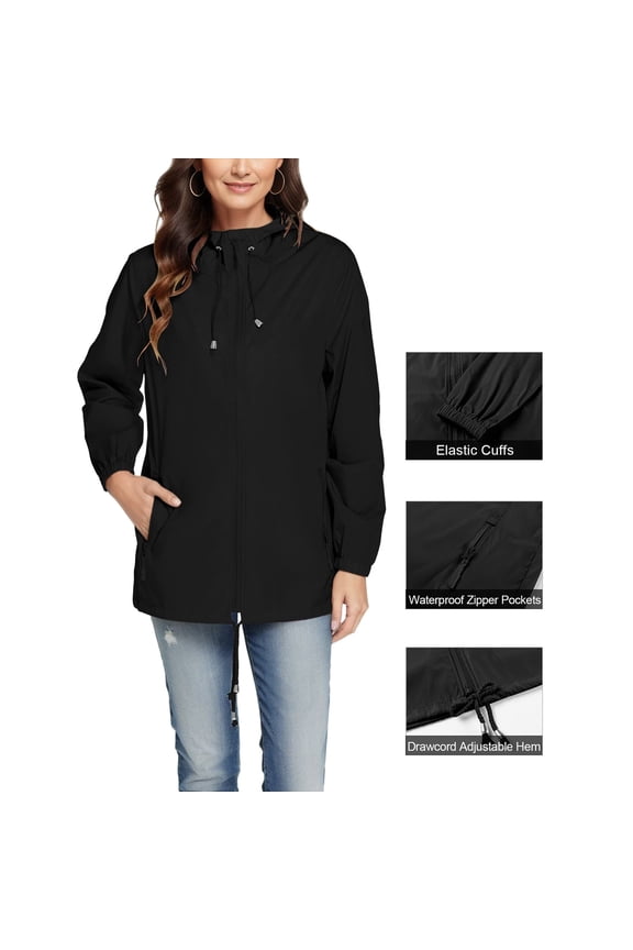 Rain Jacket for Women Waterproof with Hood Utility Outdoor Travel Windbreaker Fall Casual Jacket Full Zip Pocketed Trench Coat