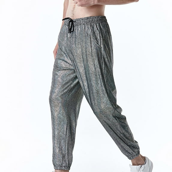 jsaierl Reflective Pants Men Hip Hop Trousers Casual Snake Gold Print Jogger Pants Drawstring Sequin Shiny Trousers