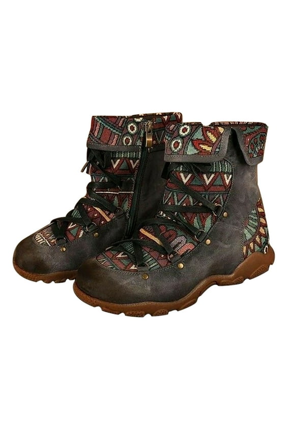 Retro Western Boots for Women Bohemian Embroidered Short Boots Casual Ankle Booties Shoes