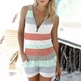 thumbnail image 1 of jsaierl Rompers for Women Plus Size Fashion Striped Print Pockets Short Pants Sleeveless Buttons Shorts Jumpsuit, 1 of 5