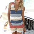 thumbnail image 1 of jsaierl Rompers for Women Plus Size Fashion Striped Print Pockets Short Pants Sleeveless Buttons Shorts Jumpsuit, 1 of 5