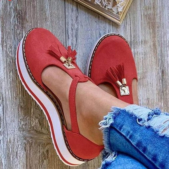 jsaierl Sandals for Women Boho Tassel Straps Comfortable Platform Cutout Hollow Casual Summer Closed Toe Sandal