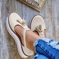 thumbnail image 1 of jsaierl Sandals for Women Boho Tassel Straps Comfortable Platform Cutout Hollow Casual Summer Closed Toe Sandal, 1 of 5