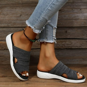 jsaierl Sandals for Women Mesh Soft Sole Slides Cutout Platform Wedge Sandal Comfortable Open Toe Casual Sandal