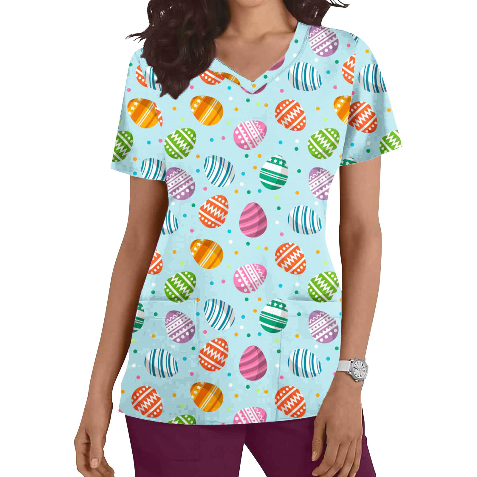 jsaierl Scrub Tops Women, Happy Easter Scrub Tops Women 2024 Cute