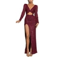 thumbnail image 1 of jsaierl Sequin Dress for Women Long Sleeve V-Neck Maxi Dresses Sexy Bodycon Side Split Formal Prom Dress Evening Party Club Date Night Sparkly Dress, 1 of 9