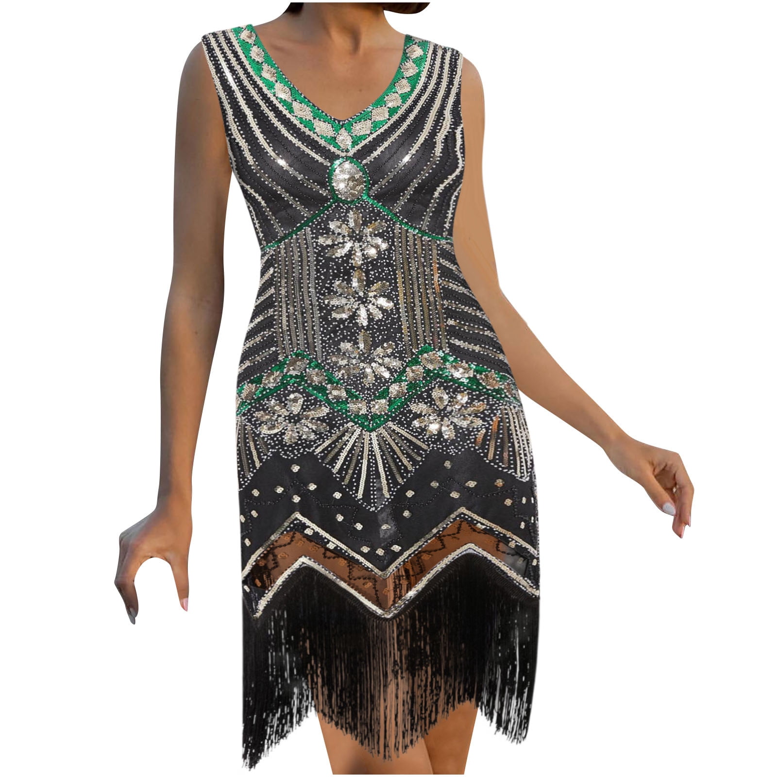 jsaierl Sequin Dress for Women Sleeveless V-Neck Midi Dress Sexy Flapper  1920s Gatsby Prom Retro Evening Party Dress Club Date Night Sparkly Dress -  Walmart.com