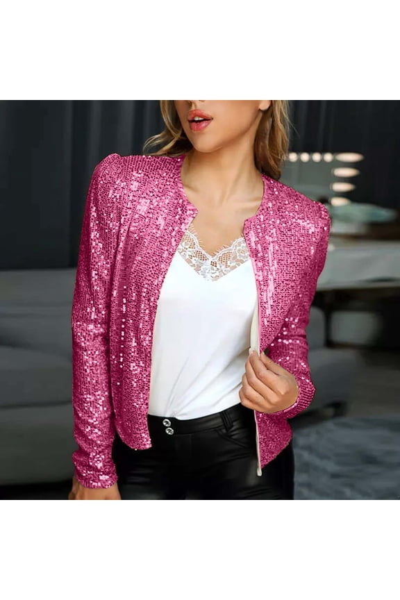 Sequin Jacket for Women Cropped Cardigan Shiny Sparkly Shrug Clubwear Glitter Open Front Short Jackets