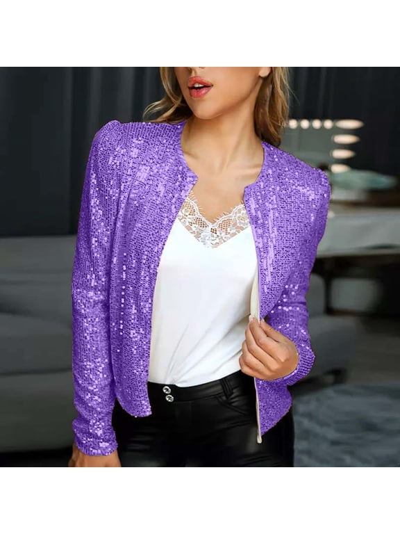 Sequin Jacket for Women Cropped Cardigan Shiny Sparkly Shrug Clubwear Glitter Open Front Short Jackets