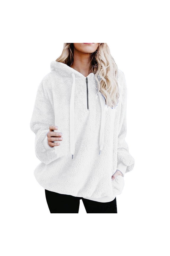 Sherpa Hoodies for Women Quarter Zip Pullover Long Sleeve Fleece Hooded Sweatshirt Casual Winter Warm Sweater with Pocket