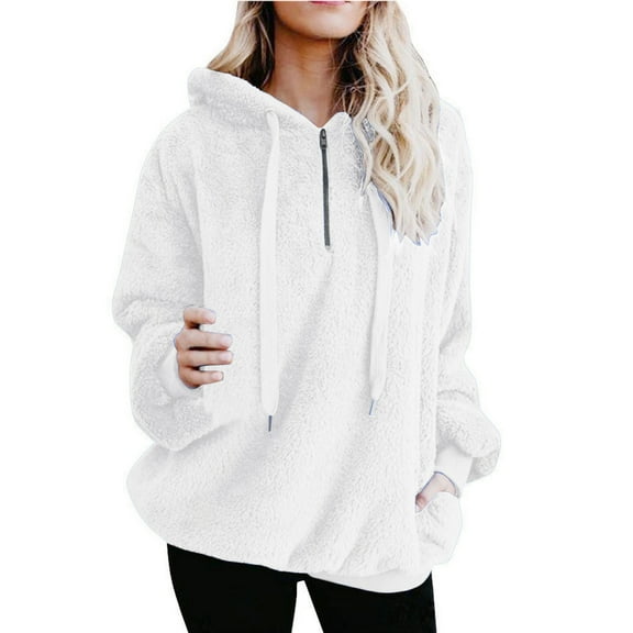 jsaierl Sherpa Hoodies for Women Quarter Zip Pullover Long Sleeve Fleece Hooded Sweatshirt Casual Winter Warm Sweater with Pocket