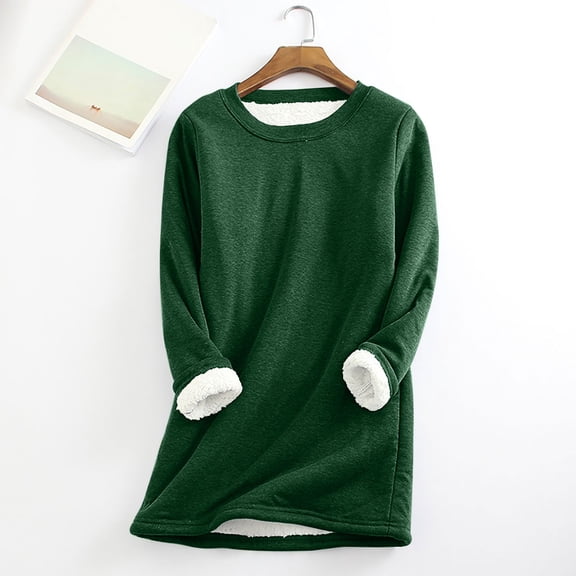 jsaierl Sherpa Lined Sweatshirts Women Fleece Round Neck Loungewear Pullover Long Sleeve Casual Tunic Top Winter Warm Underwear Top