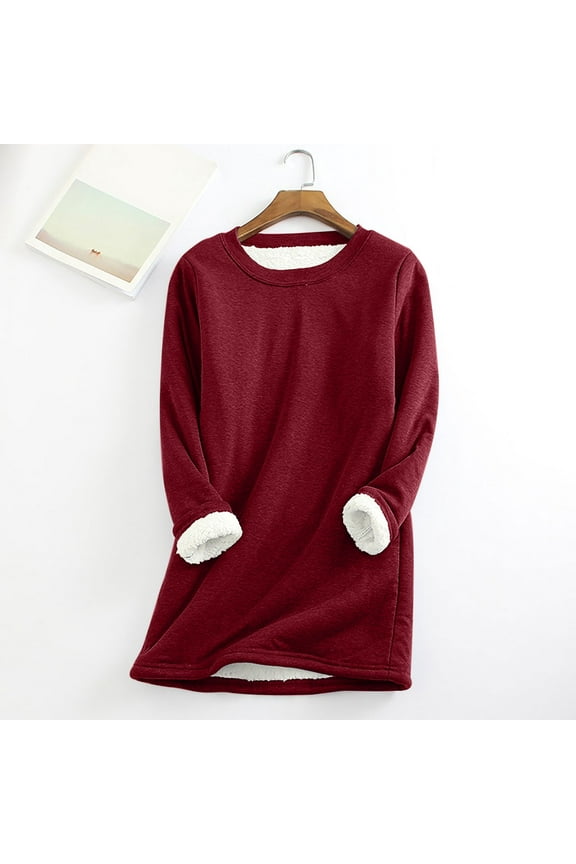 Sherpa Lined Sweatshirts Women Fuzzy Crewneck Loungewear Pullover Long Sleeve Basic Tunic Top Winter Warm Underwear Top