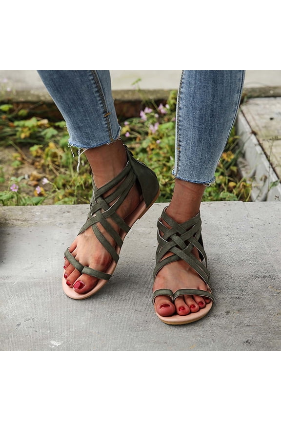 Slippers For Women Summer,Women's Sandals Bohemia Summer Beach Flats Beaded Ankle Strappy Sandal Dressy