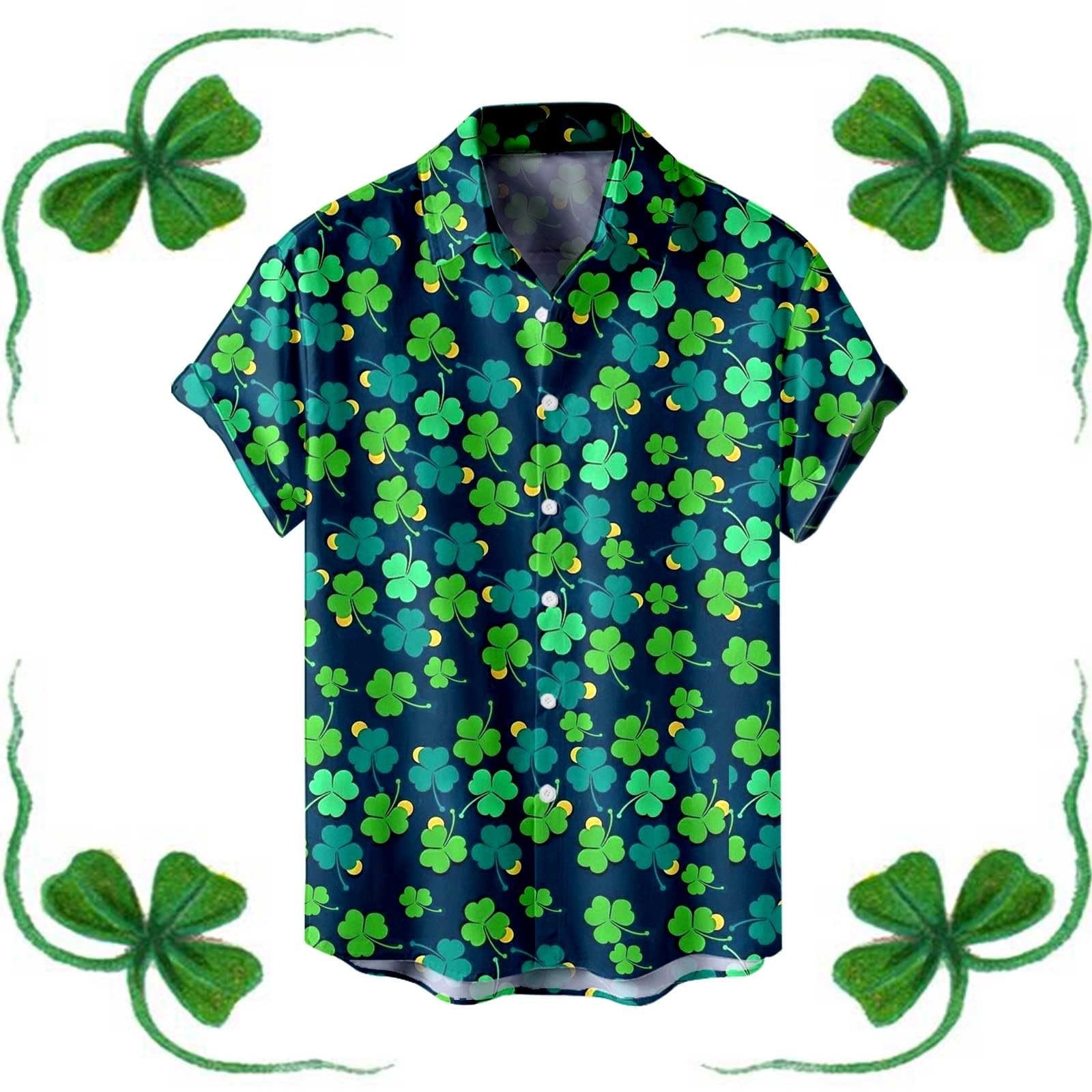 jsaierl St Patricks Day Hawaiian Shirts for Men Green Shamrock Graphic
