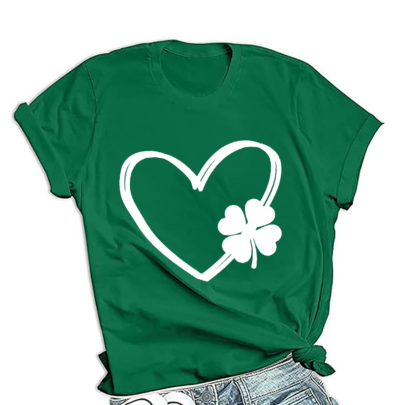 Jsaierl St Patricks Day Tshirts Women Green Four Leaf Clover Graphic